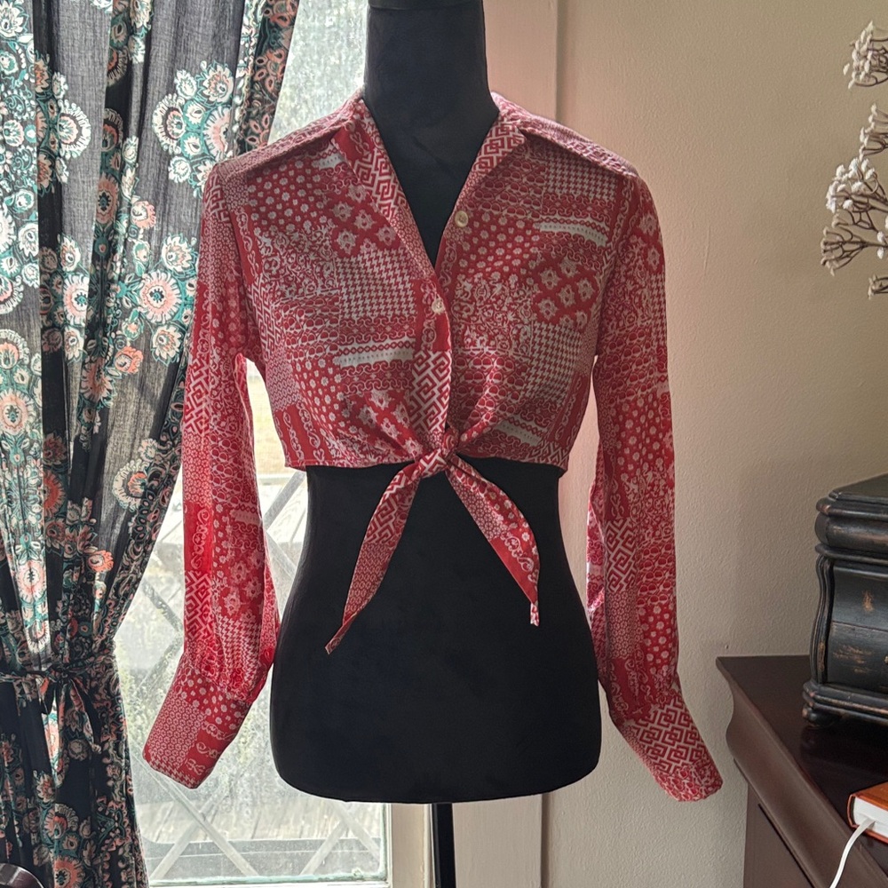 Wrangler Red Patterned Button Down Shirt - image 1